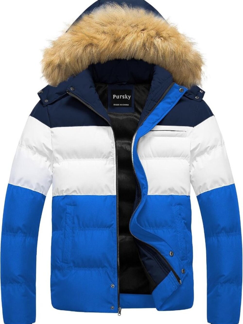 Men's Waterproof Puffer Jacket - Winter Bubble Coat with Fur Hood for Skiing